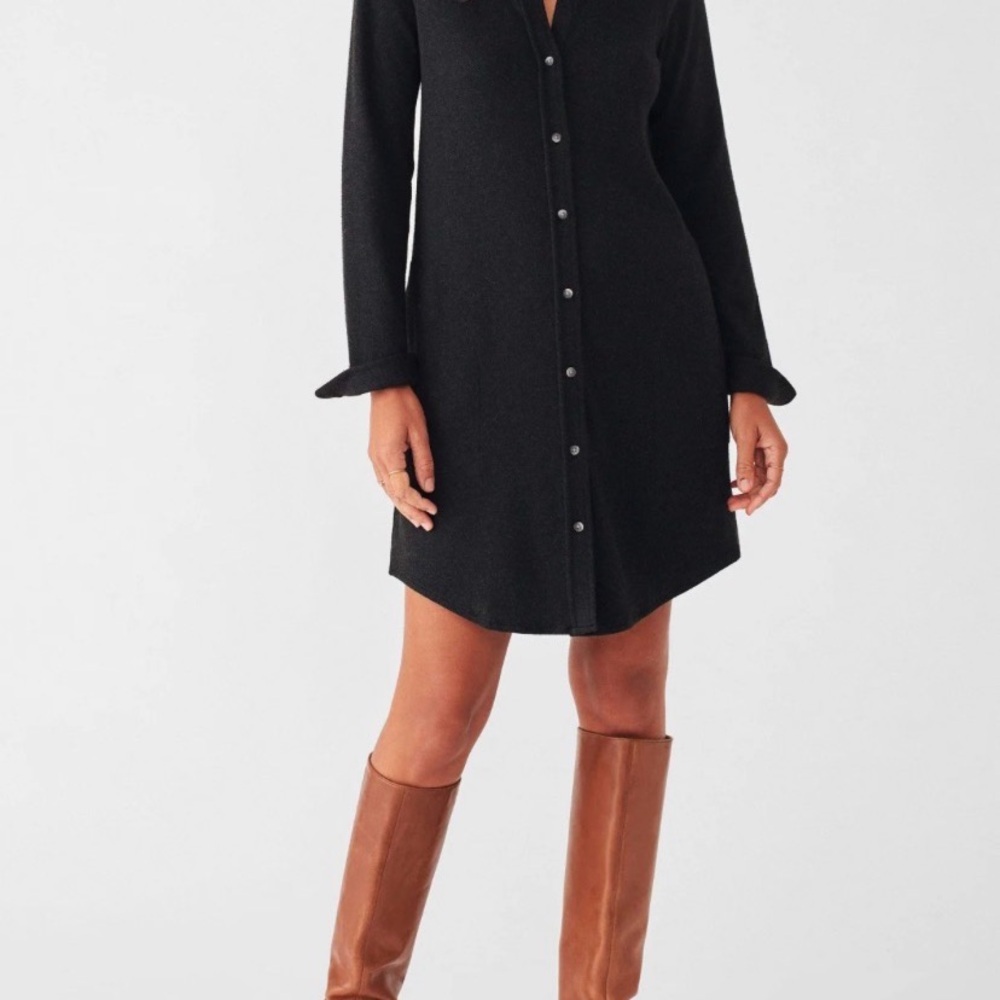 Faherty Legend Sweater Shirt Dress Heathered Black Button-Front Long-Sleeve S